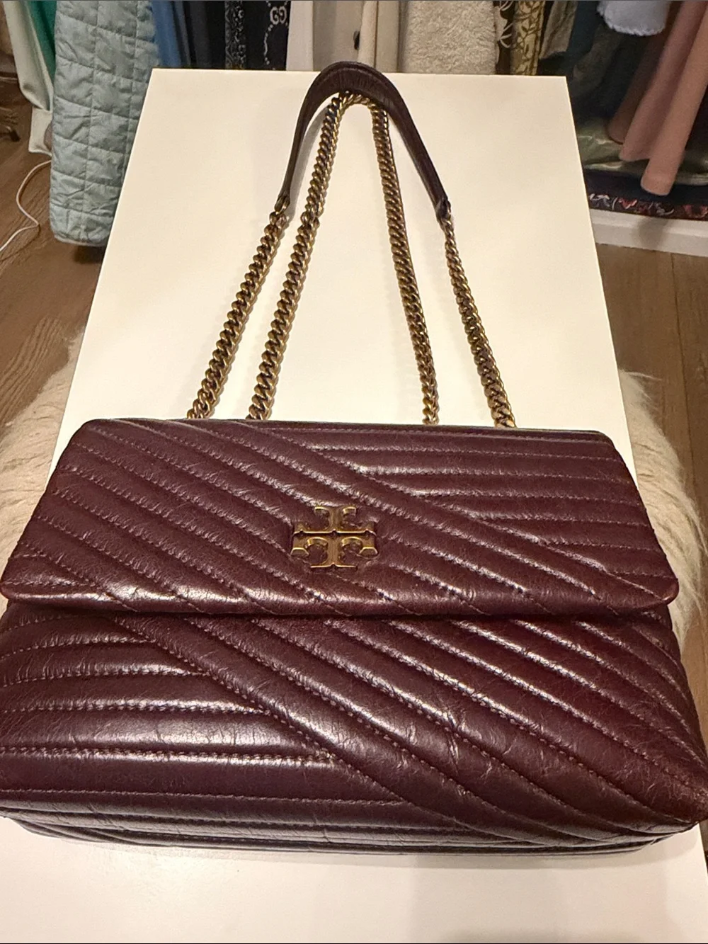 Tory Burch Kira Burgundy Quilted Leather Flap Crossbody/ Shoulder Bag